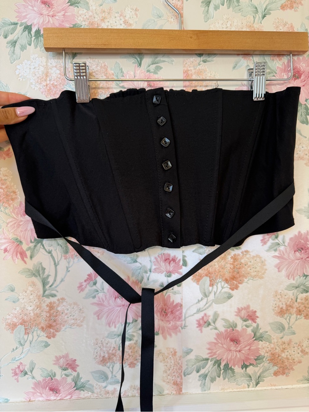 Vintage Black Strapless Corset Bandeau with Back Ties